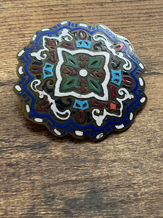 Broche/Pendentif En Argent 925 Style Art Déco Géométrique - Travail Cloisonné - Occasion