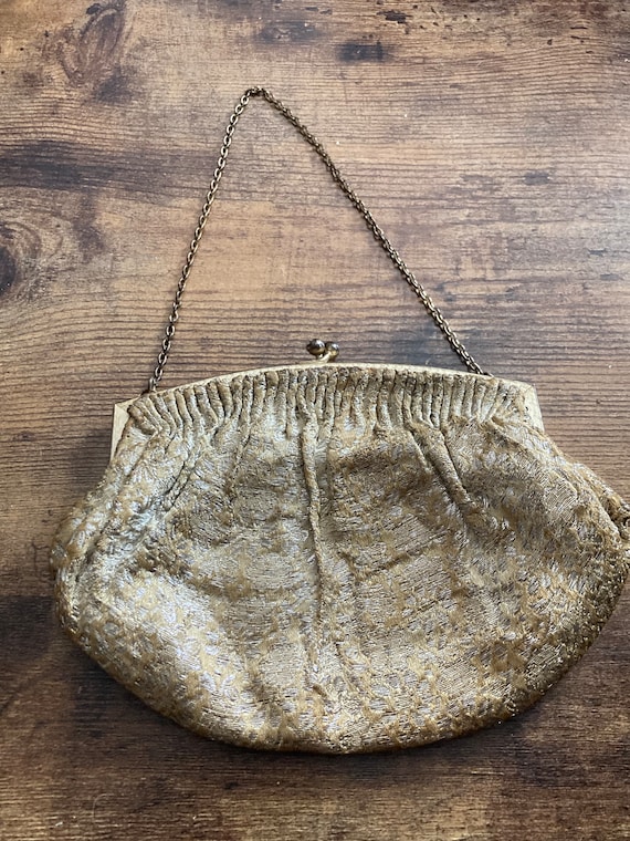 1970s Gold Brocade Evening Bag Purse Vintage Retr… - image 1