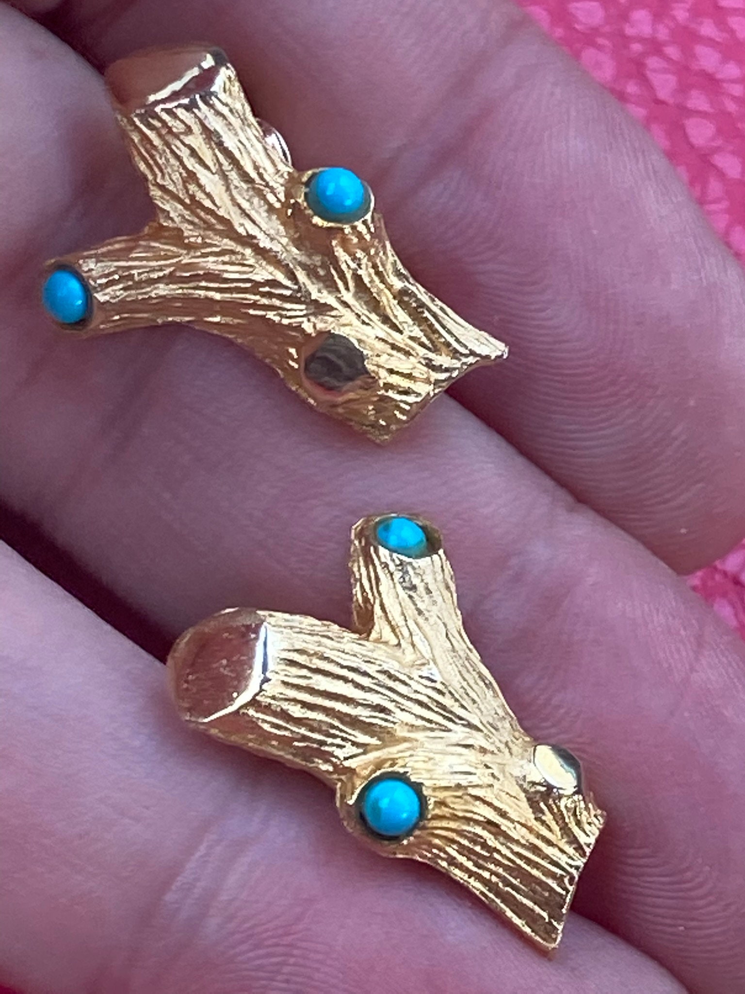 Boucles D'oreilles Clips Années 70 - Résine Imitation Turquoise - Style Vintage Rétro
