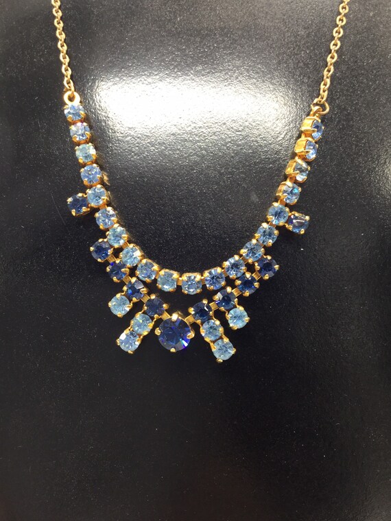 Vintage Costume Jewellery Sapphire Blue Paste Rhinestone Necklace www