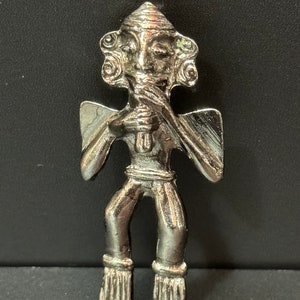 vintage silver tone Mayan Aztec Etruscan figure brooch