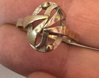 Size P ladies dress ring, Vintage dainty 925 sterling silver modernist design