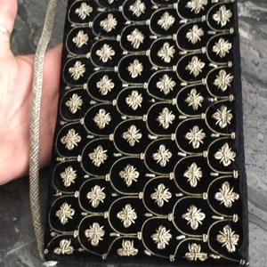 Indian zardozi evening bag purse black velvet gold wire thread work Vintage