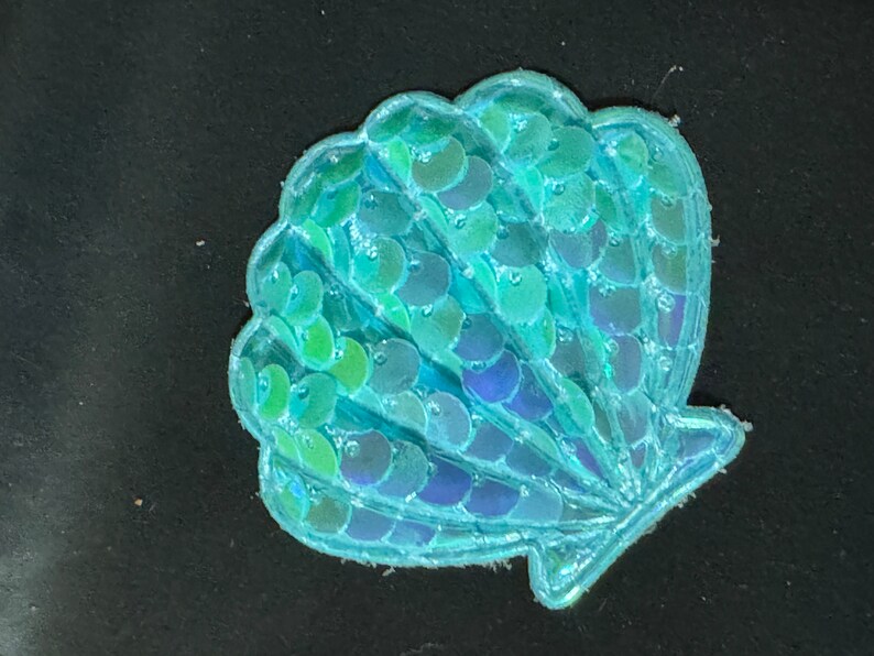 1 x turquoise blue sequin Sew On Nautical sea scallop sea shell sequinned Patch 4.5cm x 5cm sewing craft appliqué image 6