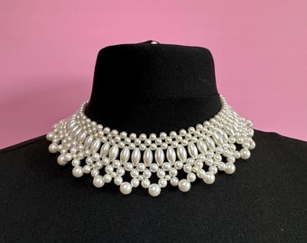 【Ameri VINTAGE】PEARL COLLAR CHOKER 3 Strand Pearl Choker, 3 Layer Custom Choker, Pearl Choker