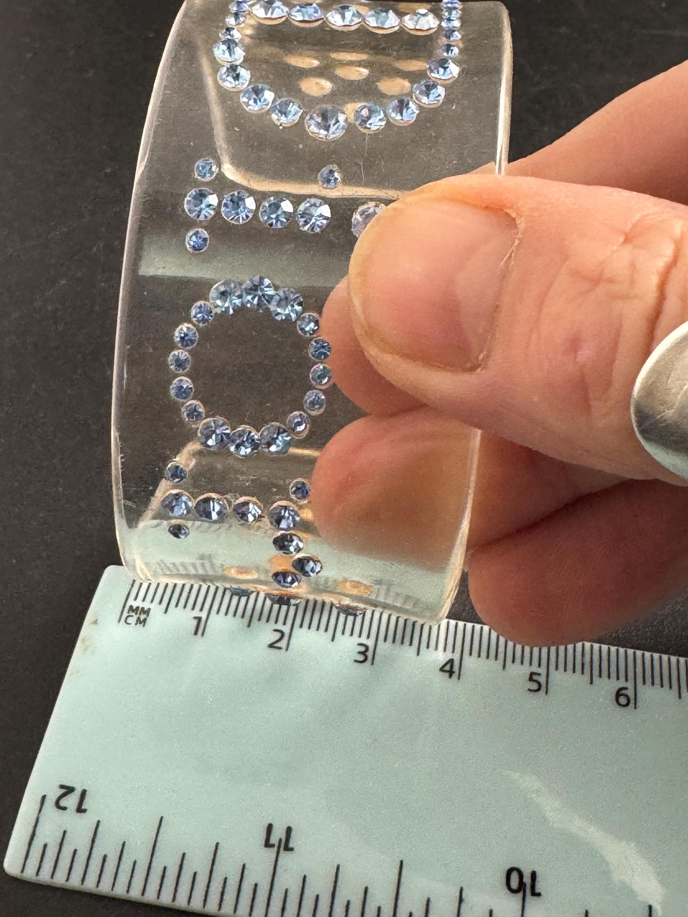 Christian Dior Rhinestone Cuff Bangle - Clear Acrylic, Blue