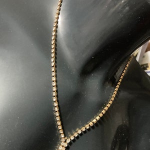 true Vintage pristine 1970s clear diamanté rhinestone gold plated lariat negligee drop necklace old shop stock image 7