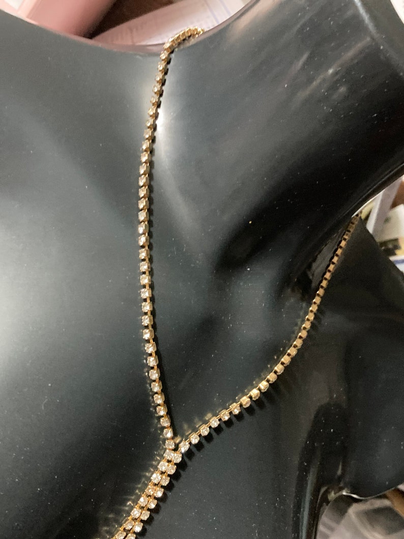 true Vintage pristine 1970s clear diamanté rhinestone gold plated lariat negligee drop necklace old shop stock image 7