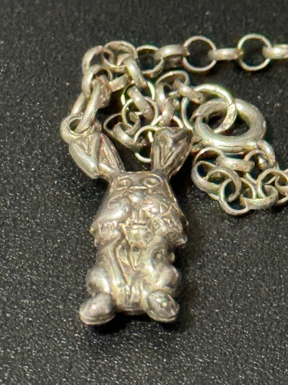 Easter bunny rabbit birds vintage 925 sterling si… - image 4