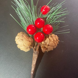 Faux fir pine cone & berries sprig for Christmas craft decorations