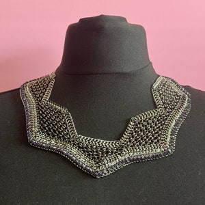 Retro deep purple Swarovski Crystal diamanté and dark grey silver tone chainmail wide choker necklace designer image 1