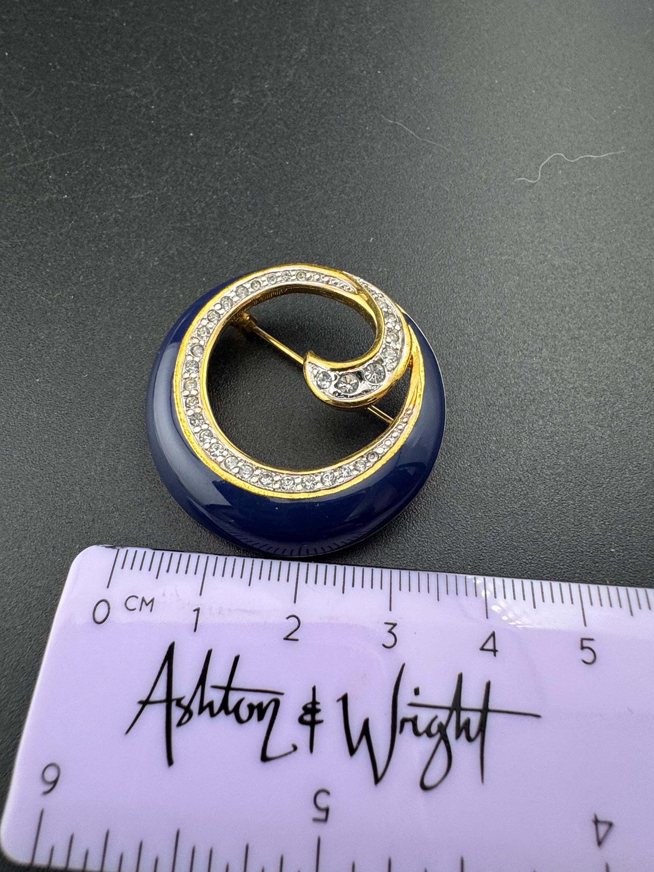 Navy Blue Enamel Diamanté Swirl Detail Brooch, 1980s - Etsy
