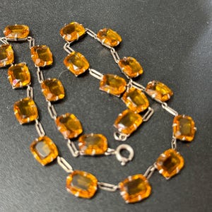 Petite fit neck Vintage citrine orange Glass open back crystal collar riviere Necklace 37.5cm