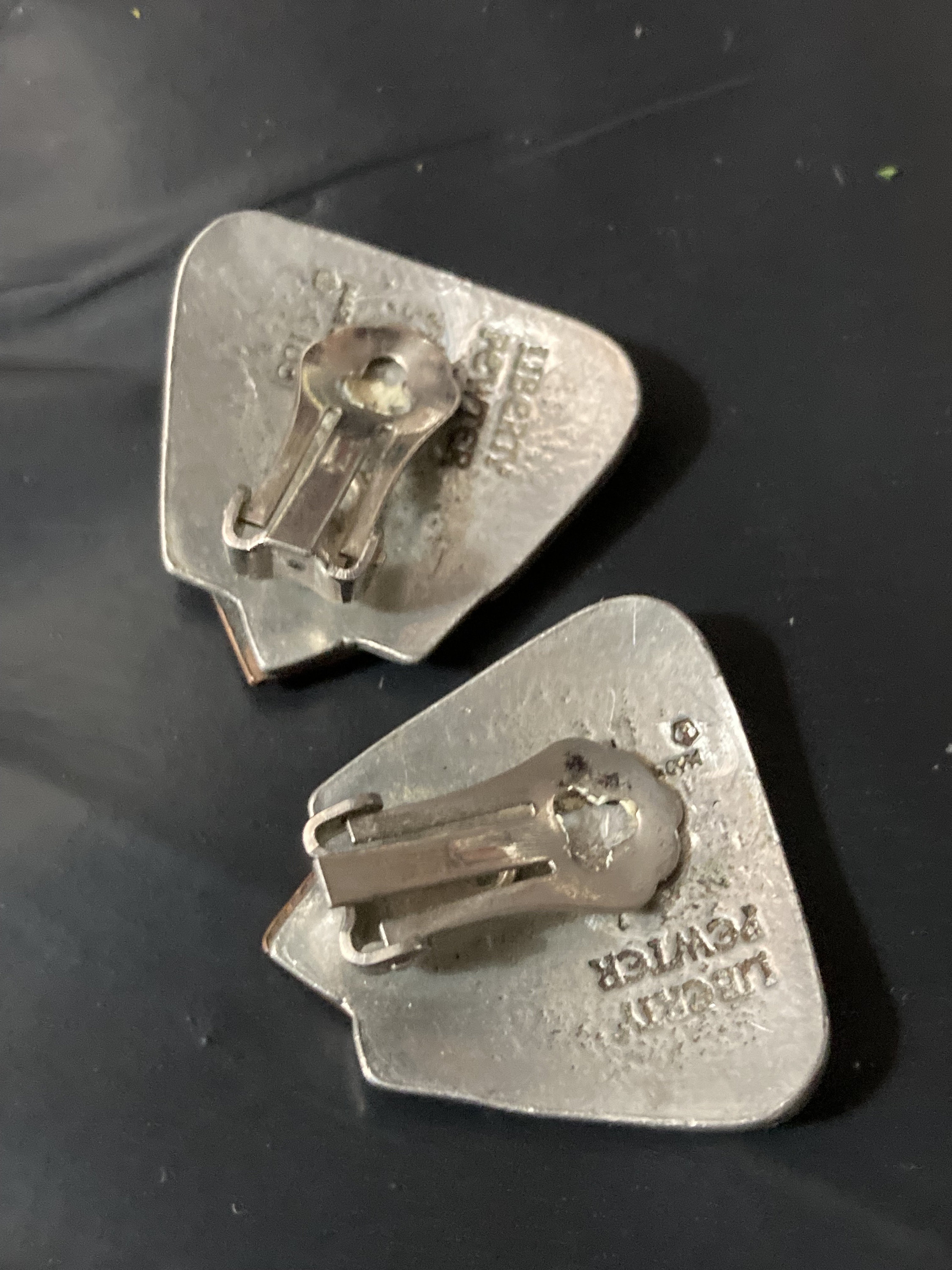 Signed Liberty Large Pewter Square Modernist Clip on Earrings