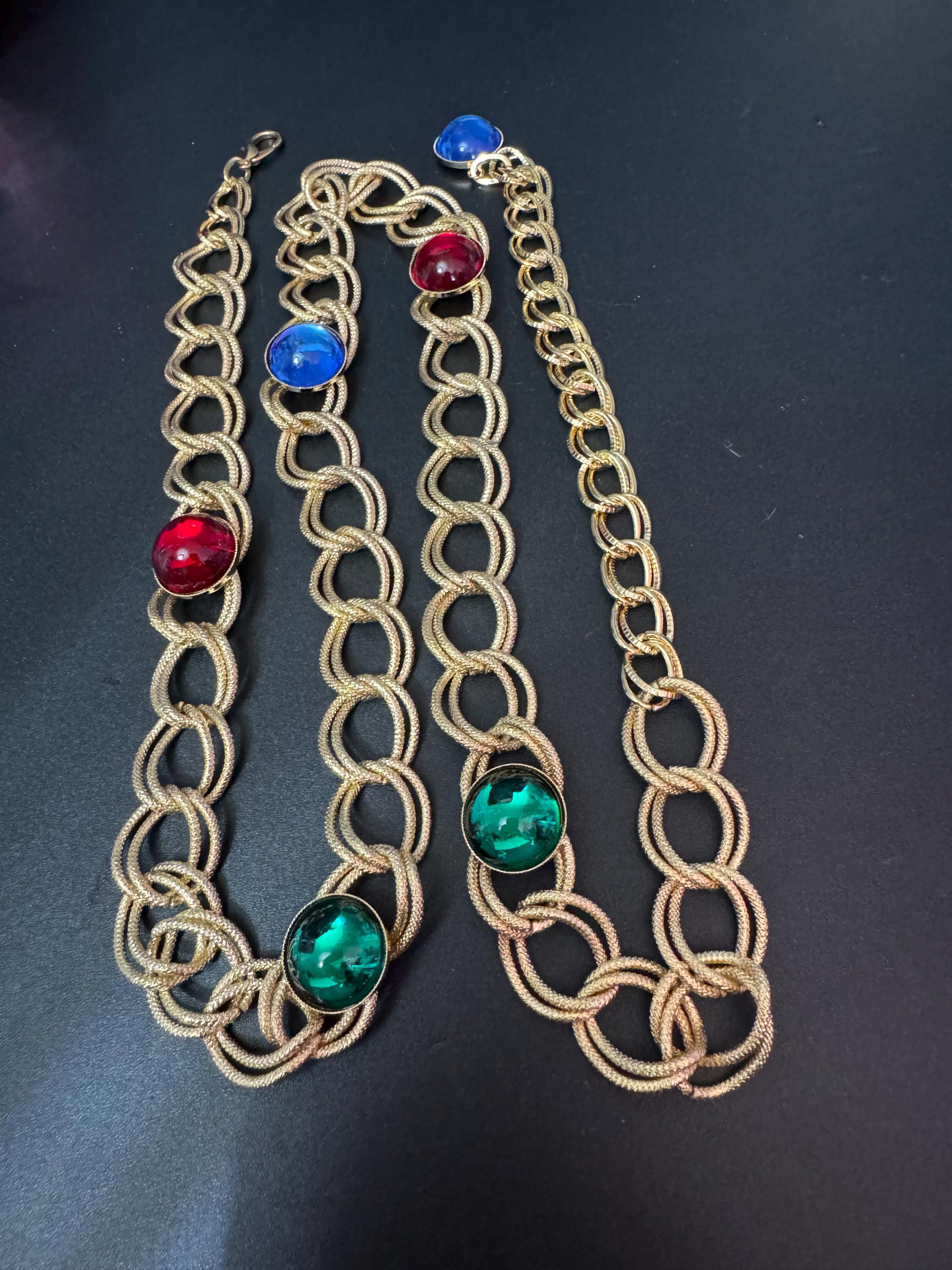 1990s Gold Chain Belt: Red, Green & Blue Austrian Glass  display picture 3