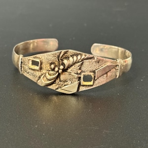 Vintage stamped 925 sterling silver wide Cuff Bangle Bracelet 19.58grams modernist  abstract design