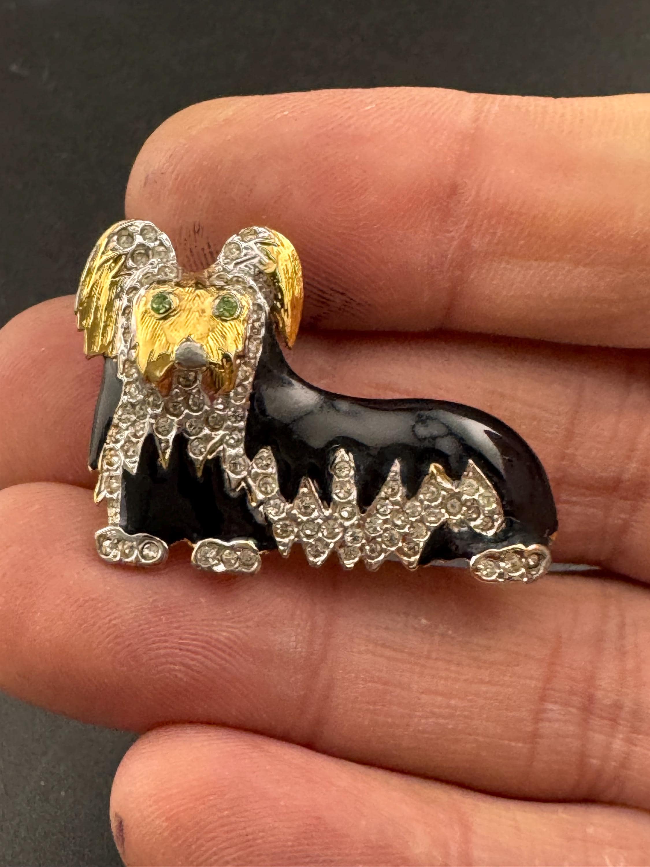 Broche D'Orlan Vintage Petit Chien Doré Et Strass - Neuf Sans Emballage