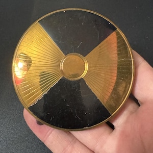 Vintage Stratton Powder Compact Black Enamel make up cosmetics 1950s art deco 1930s 1940s Engine Turned