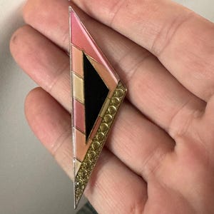 Art Deco Black & Pink Enamel Diamanté Brooch: Pierre Bex Style