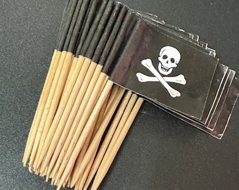Pirate Skull Wooden Cocktail Sticks: Cupcake Toppers (Pack of 50)
