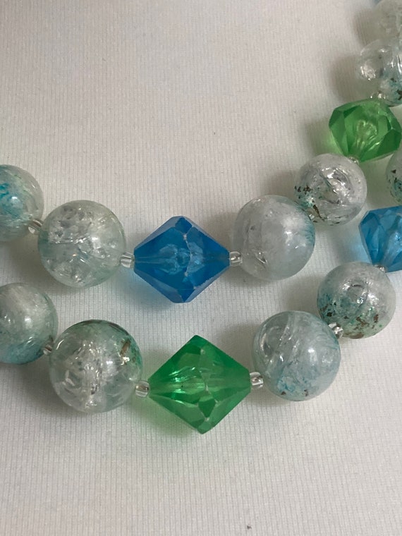 Vintage blue green and clear crackle plastic 2 ro… - image 2