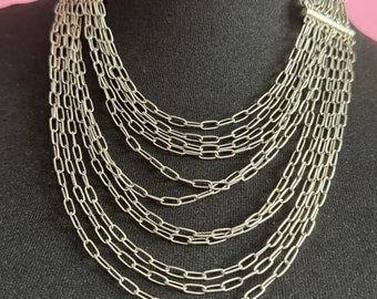 Collier Ras Du Cou En Argent Sterling Vintage De Taxco Mexico - Longueur 16,5 Cm