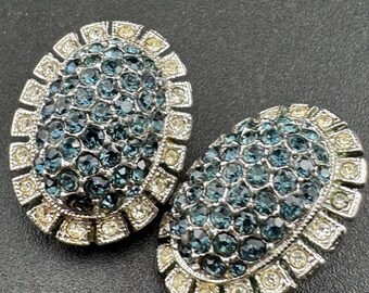 Boucles D'oreilles Vintage Clips Vieil Argent Avec Cristaux Et Saphir - Années 70 ?