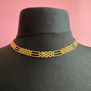 Retro 1980s brick panther link gold tone choker necklace 44cm