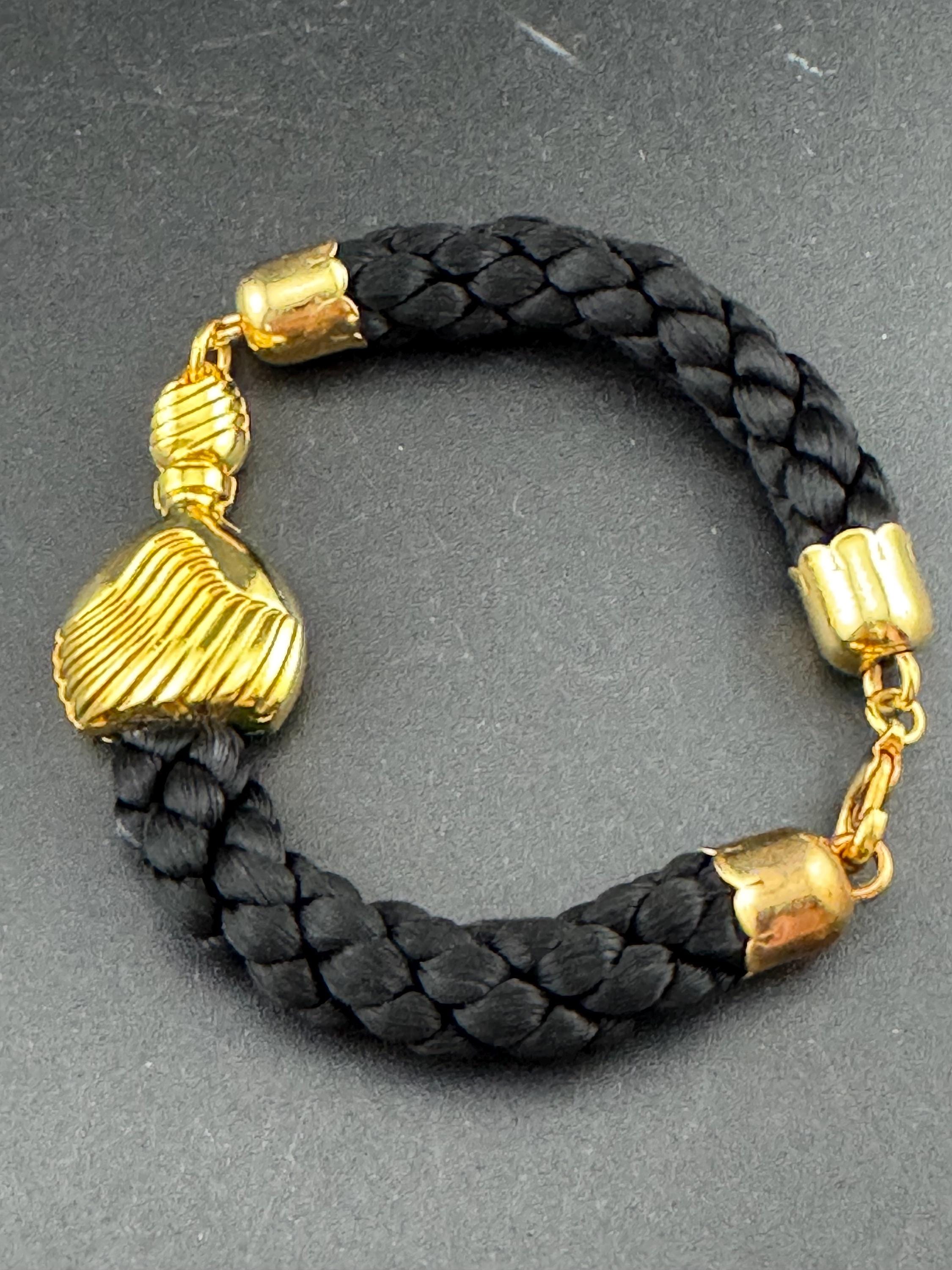 Ted Lapidus Black and Gold Bracelet, 80s Perfume Bottle Cord