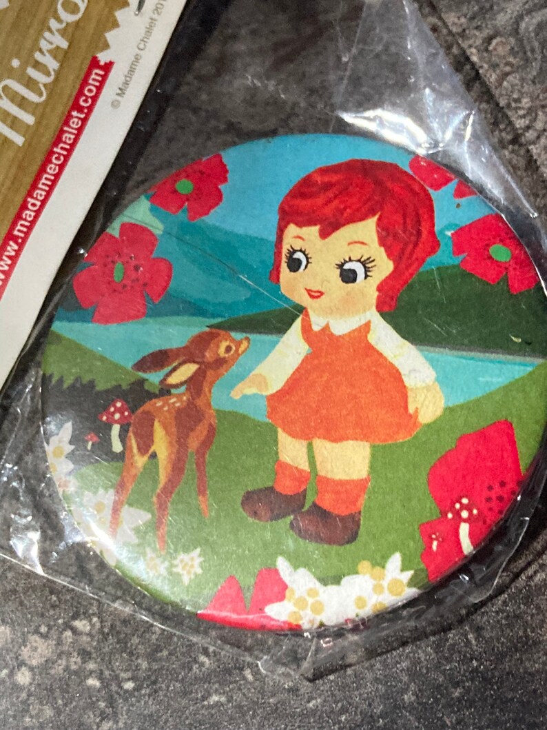 handbag purse size pocket mirror cosmetic cute girl kitsch Madame chalet Swiss designs image 1