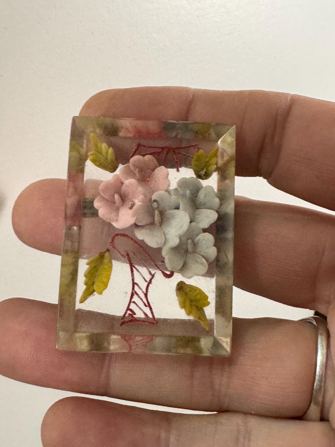 Broche Vintage Années 1950 - Motif Floral En Matière Plastique - Occasion