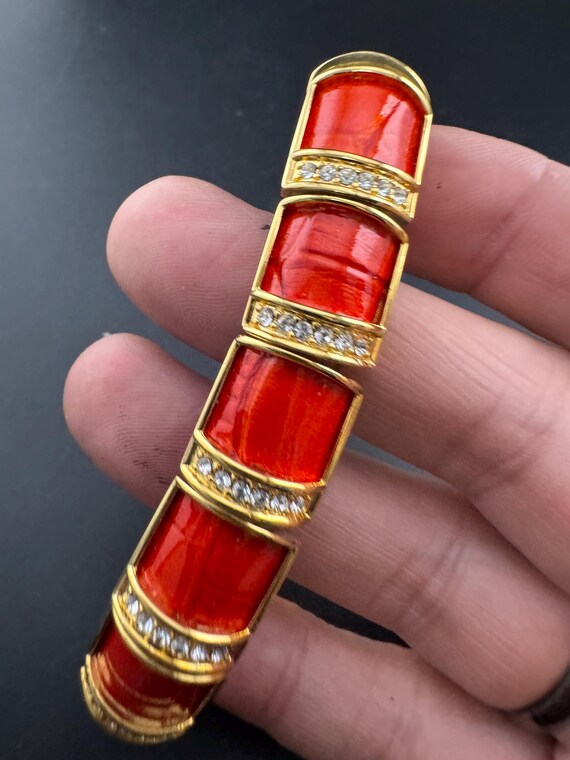 H型ロゴ 赤エナメルバングルゴールド ジョーン・リバーズ レッドエナメルブレスレット、ゴールドメッキ