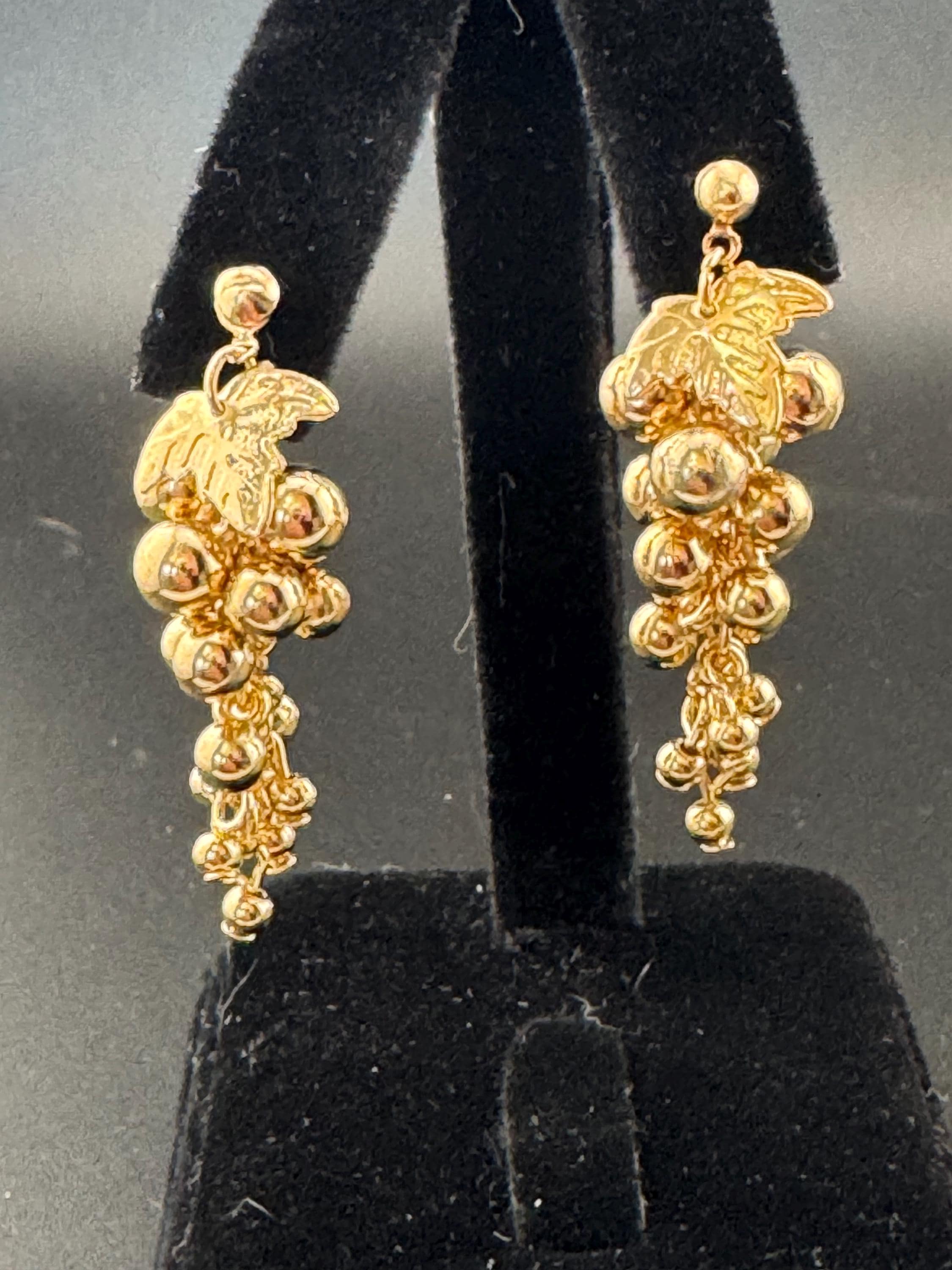 Vintage Gold Ball Bead Grape Cluster Dangly Earrings for Pierced