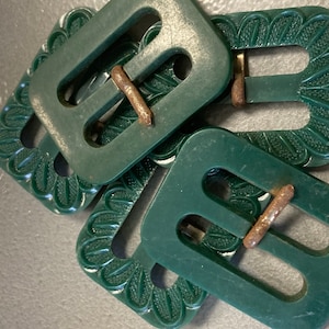 Vintage Early plastic celluloid Belt Buckles dark forest green image 6