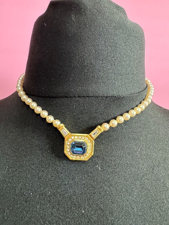 Vintage Christian Dior Designer Sapphire Blue & Clear Rhinestone 