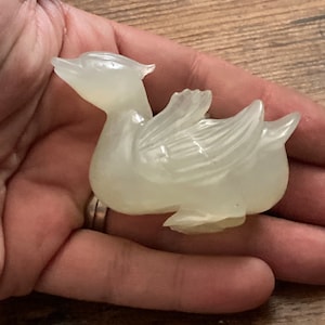 Antique Light green carved jade gemstone figure of a duck