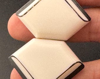 Czech Glass Belt Buckle: Off White and Black Antique Art Deco