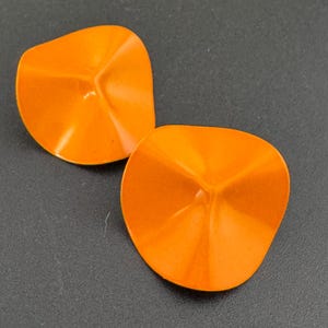 Vintage 80s bright orange enamel textured disc button clip on earrings old shop stock