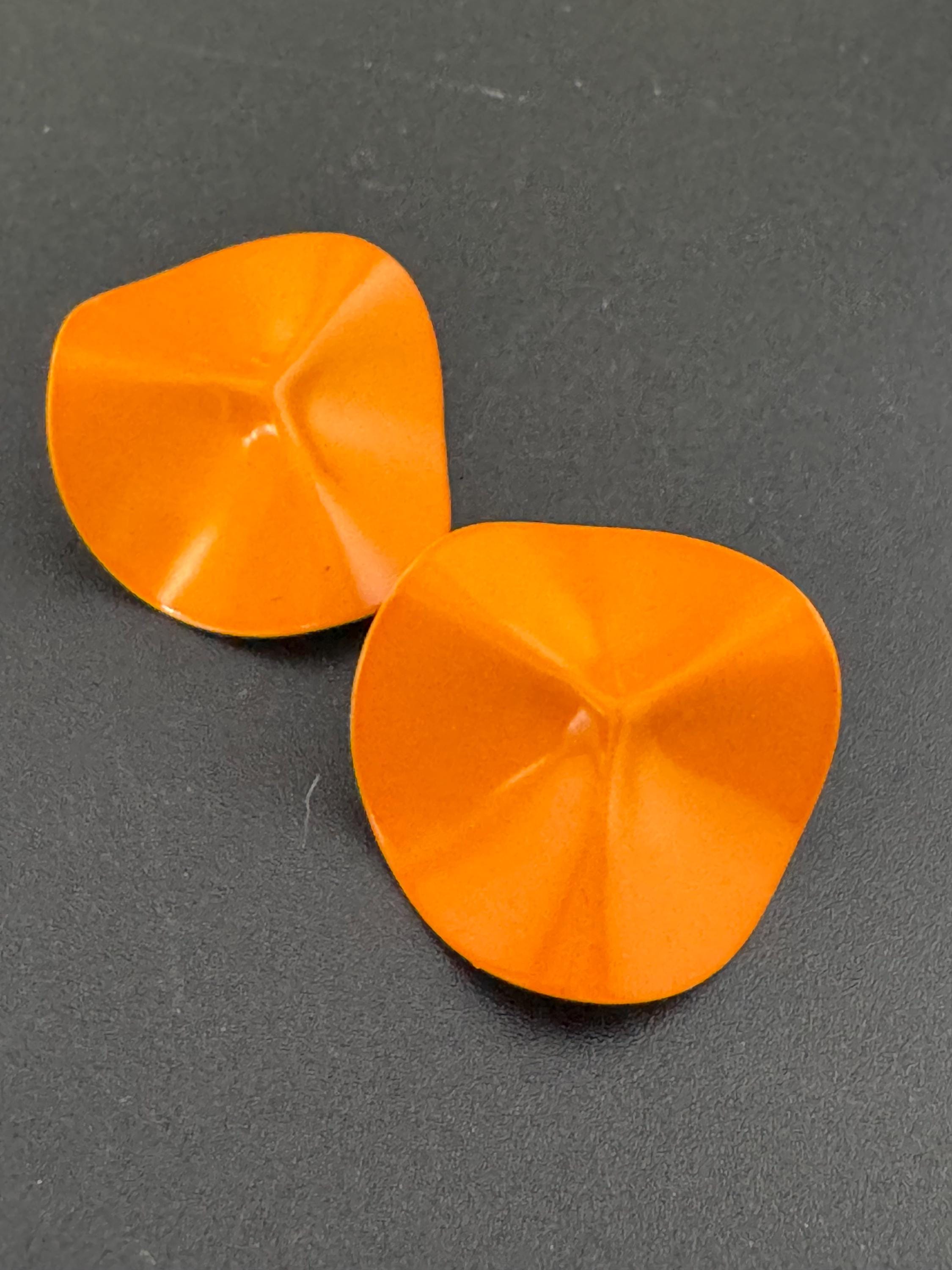 Boucles D'oreilles Clips Années 80 Skalli Paris - Orange & Doré - 2 Cm - Occasion