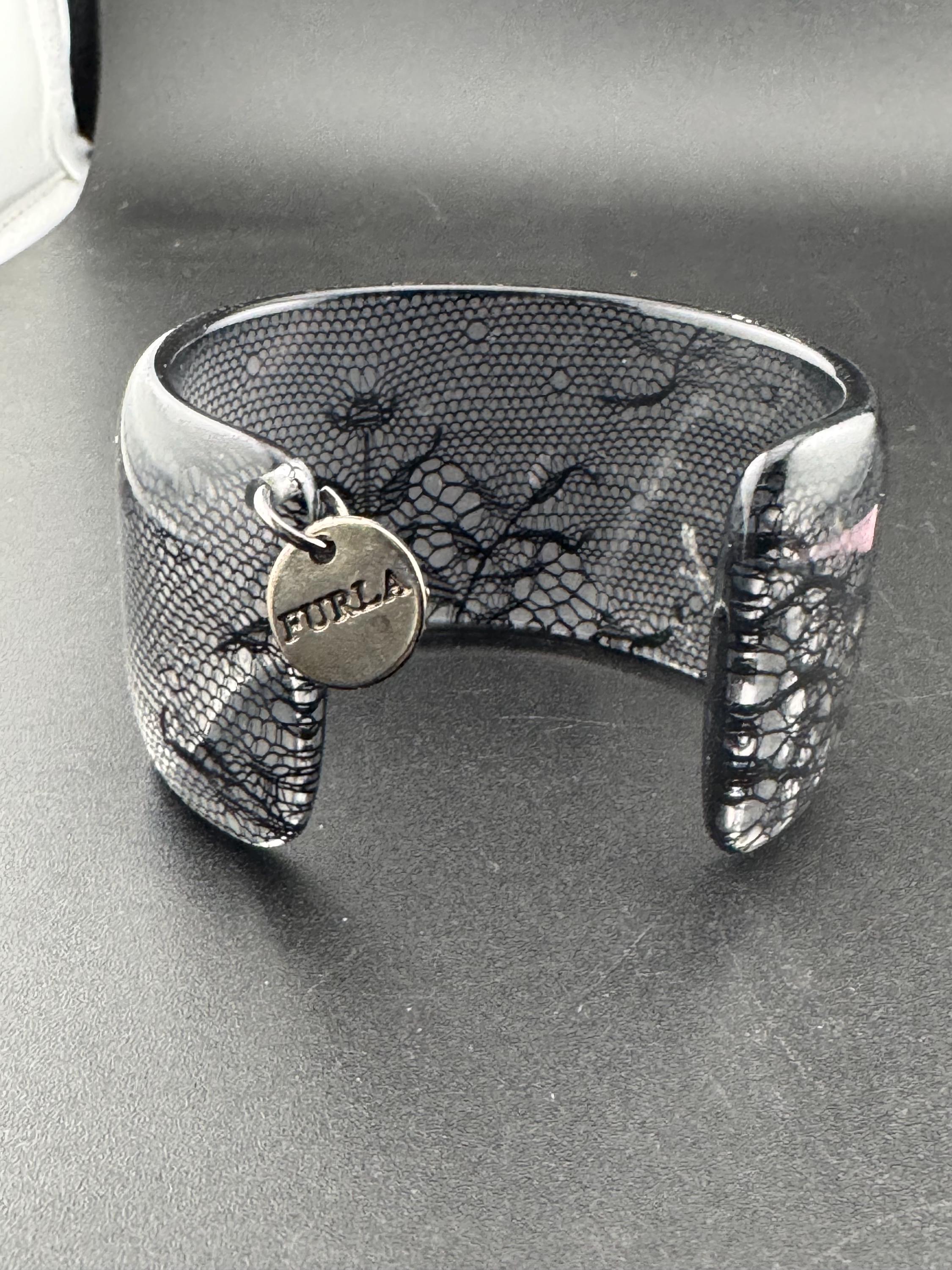 FURLA Black and Clear Lace Bangle , Italian Designer Bracelet - Etsy