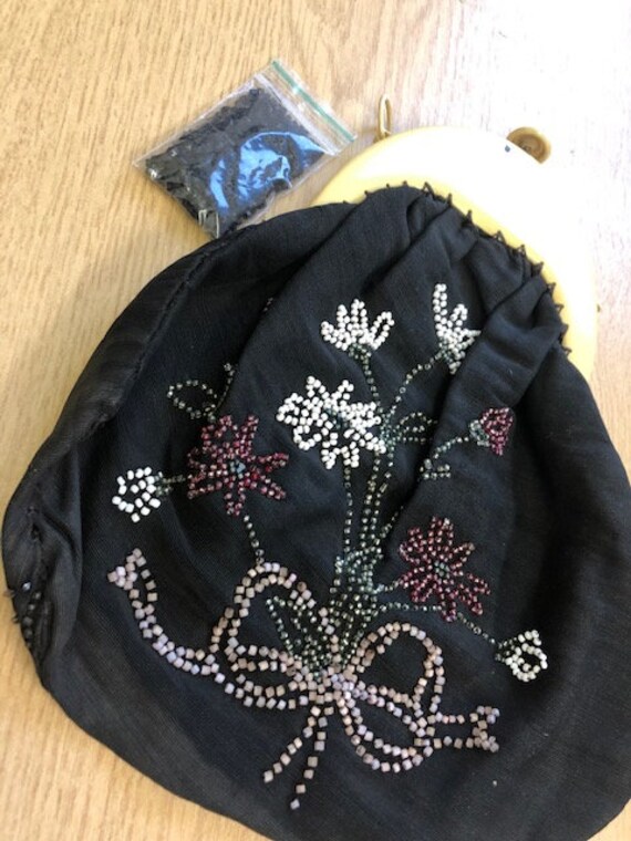 Antique Vintage 1900s Beaded Evening Bag Purse wh… - image 8