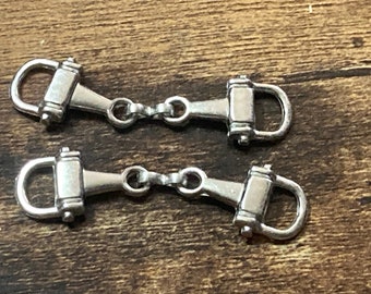 Pair of sew on silver tone snaffle horse bit shoe buckles embellishments