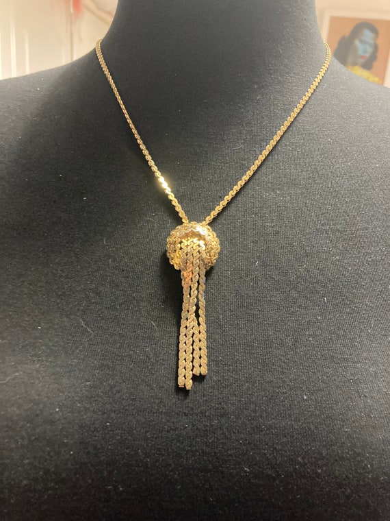 Vintage Gold Tone Mesh Chain Long Knot Waterfall Lariat Necklace