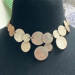 Signed Dolce Vita silver tone statement panel link necklace Paris France Designer