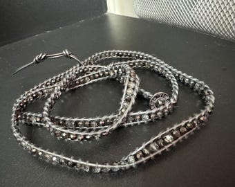 Victoria Emerson multi wrap bracelet, purple beaded Crystal and cord