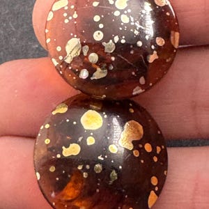 Brown Gold Clip-On Earrings - Vintage Plastic Button Style