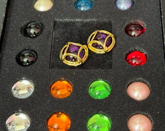 Joan Rivers earring set, Gold Tone Stud Earrings with Interchangeable Cabochons