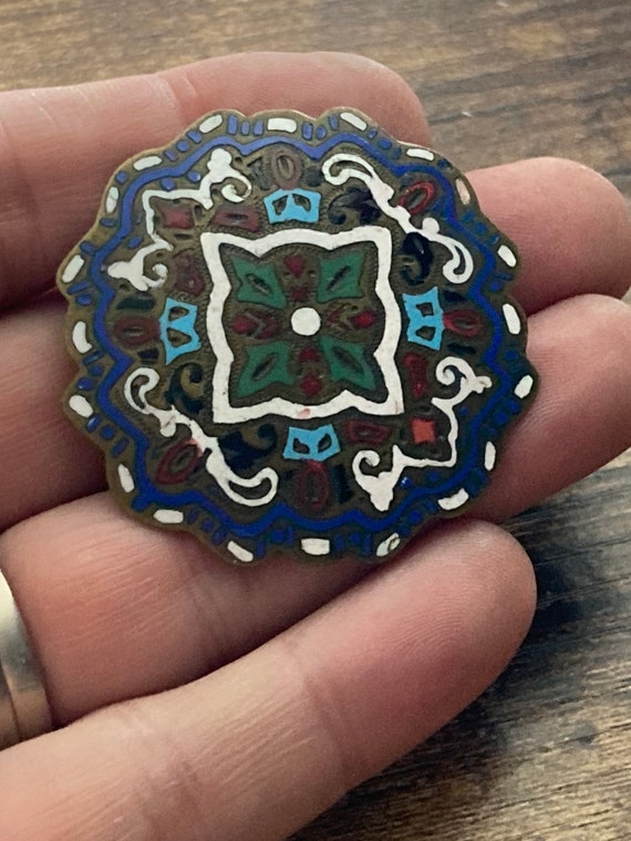 Broche Ou Pendentif En Argent 925 (Sterling) - Décor Cloisonné Géométrique Art Déco