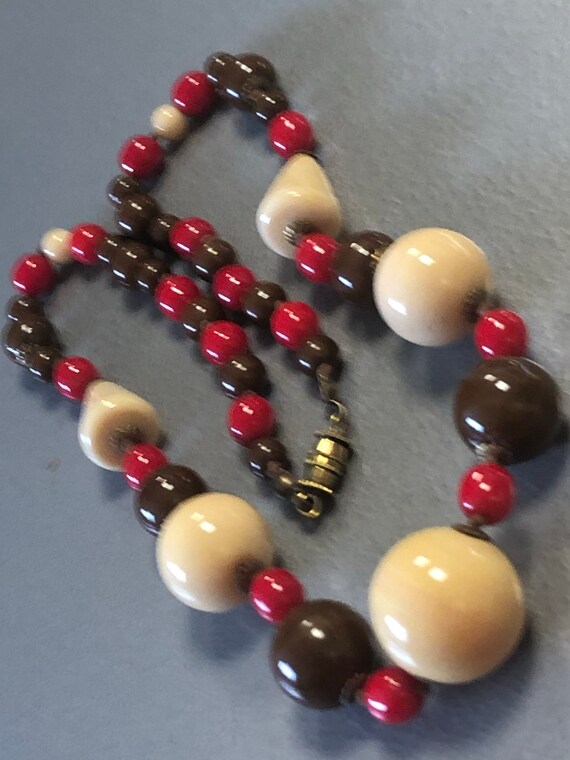 Vintage Art Deco Czech ceramic beaded necklace Br… - image 5