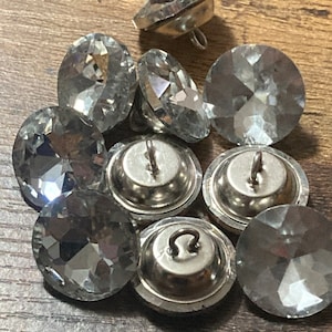 Set of 10 x 20mm round glass diamanté upholstery buttons metal shank